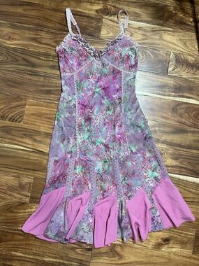 Santiki RARE Vintage Floral Print Bohemian Dress in Lavender Pink XL